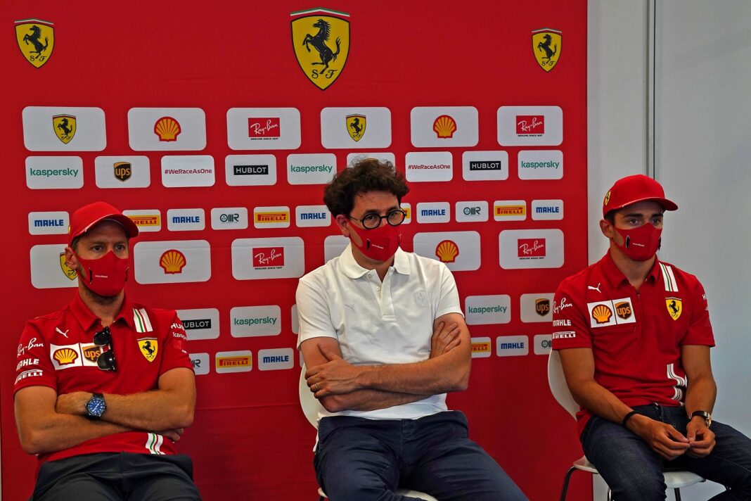 Sebastian Vettel, Mattia Binotto, Charles Leclerc, Ferrari, racingline