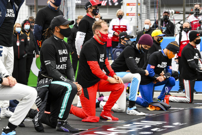 Hamilton, térdelés, racingline