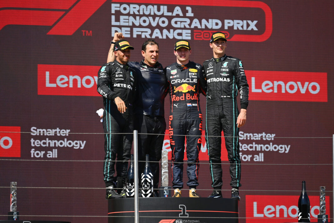 Lewis Hamilton, Mercedes, Max Verstappen, Sergio Pérez, Red Bull, Francia Nagydíj, dobogó