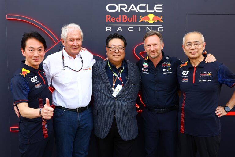 Koji Watanabe, Christian Horner, Helmut Marko, Seiji Kuraishi, Yasuaki Asaki, Red Bull, Honda