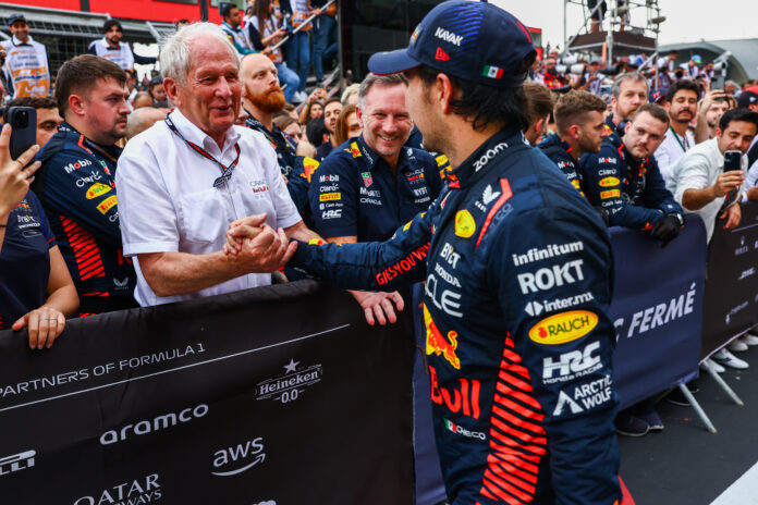 Sergio Pérez, Helmut Marko, Christian Horner