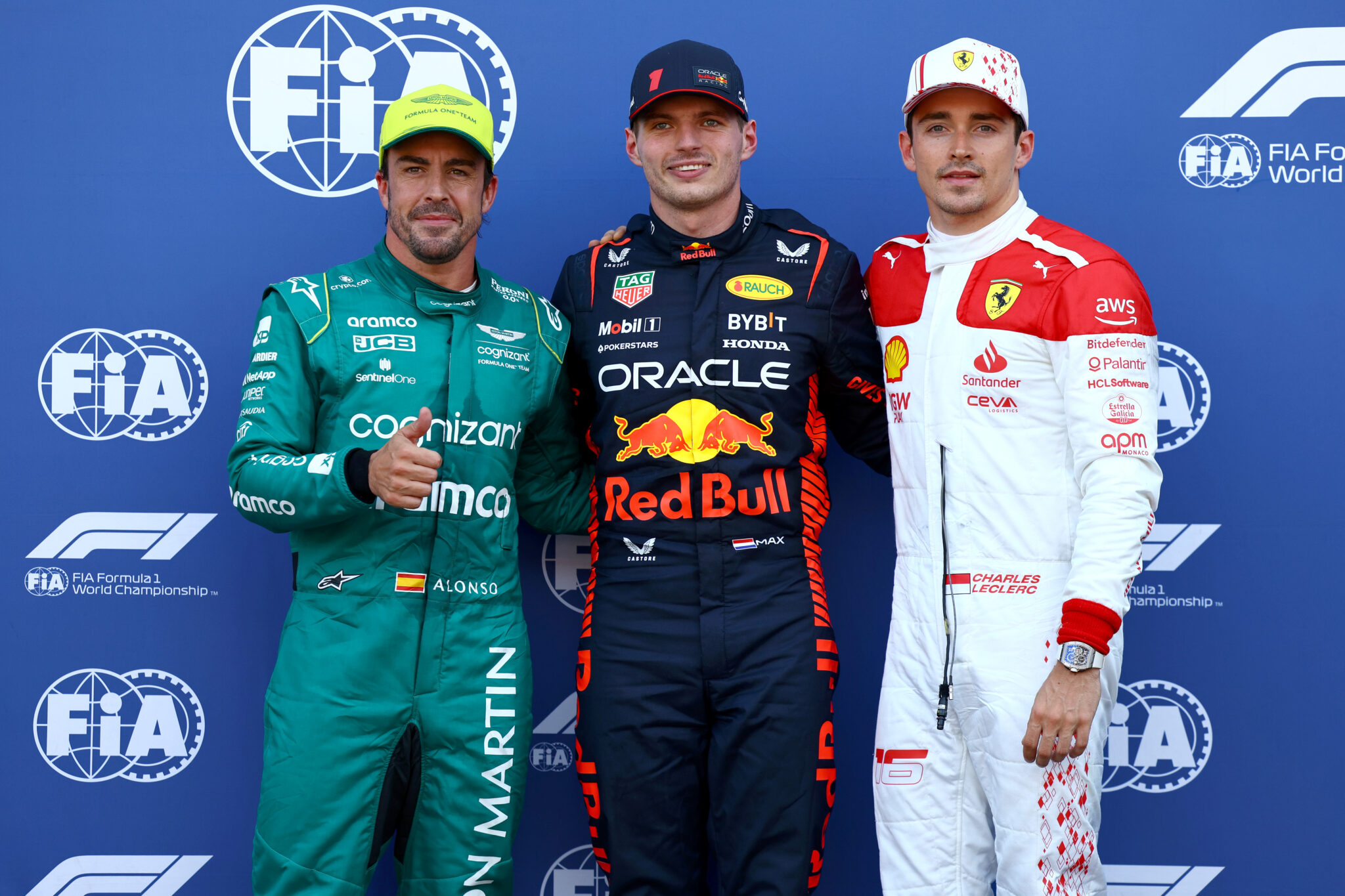 Fernando Alonso, Max Verstappen, Charles Leclerc