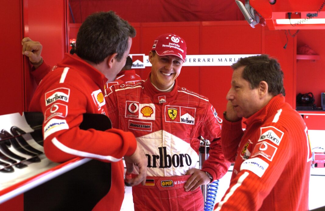 Michael Schumacher, Jean Todt, Nigel Stepney, Ferrari, 2003