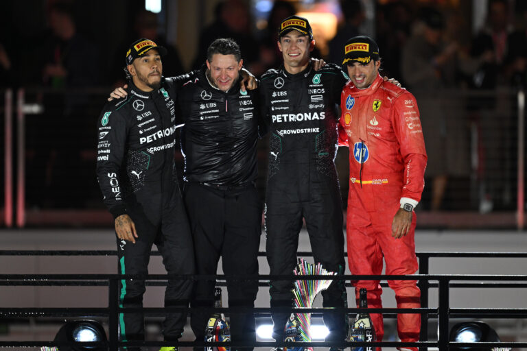 Lewis Hamilton, George Russell, Mercedes, Carlos Sainz, Ferrari, Las Vegas