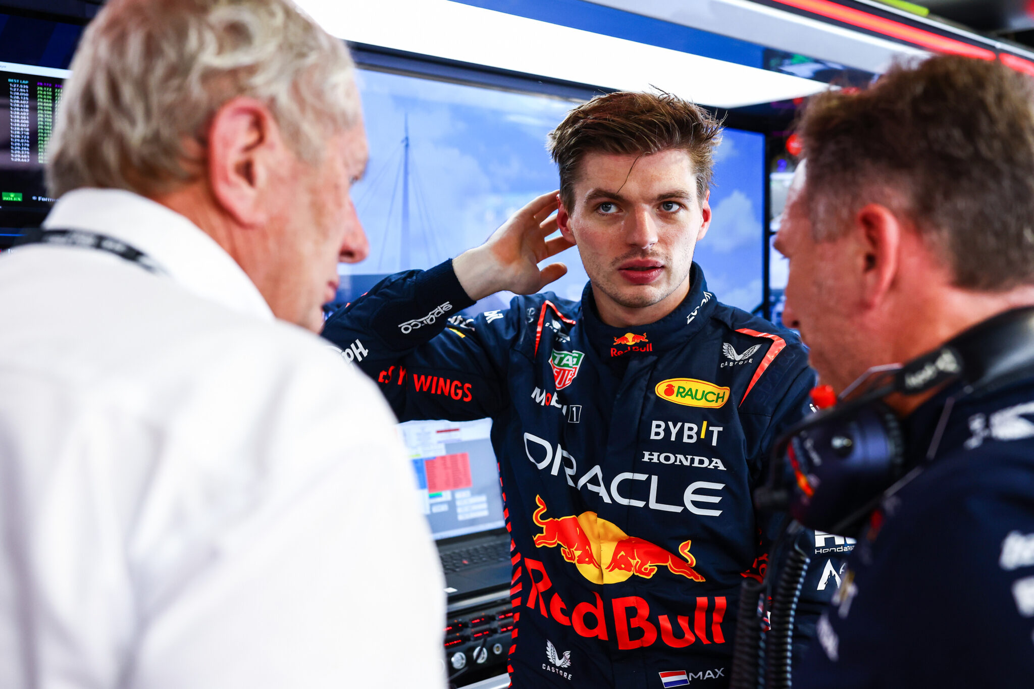 Max Verstappen, Helmut Marko, Christian Horner, Red Bull