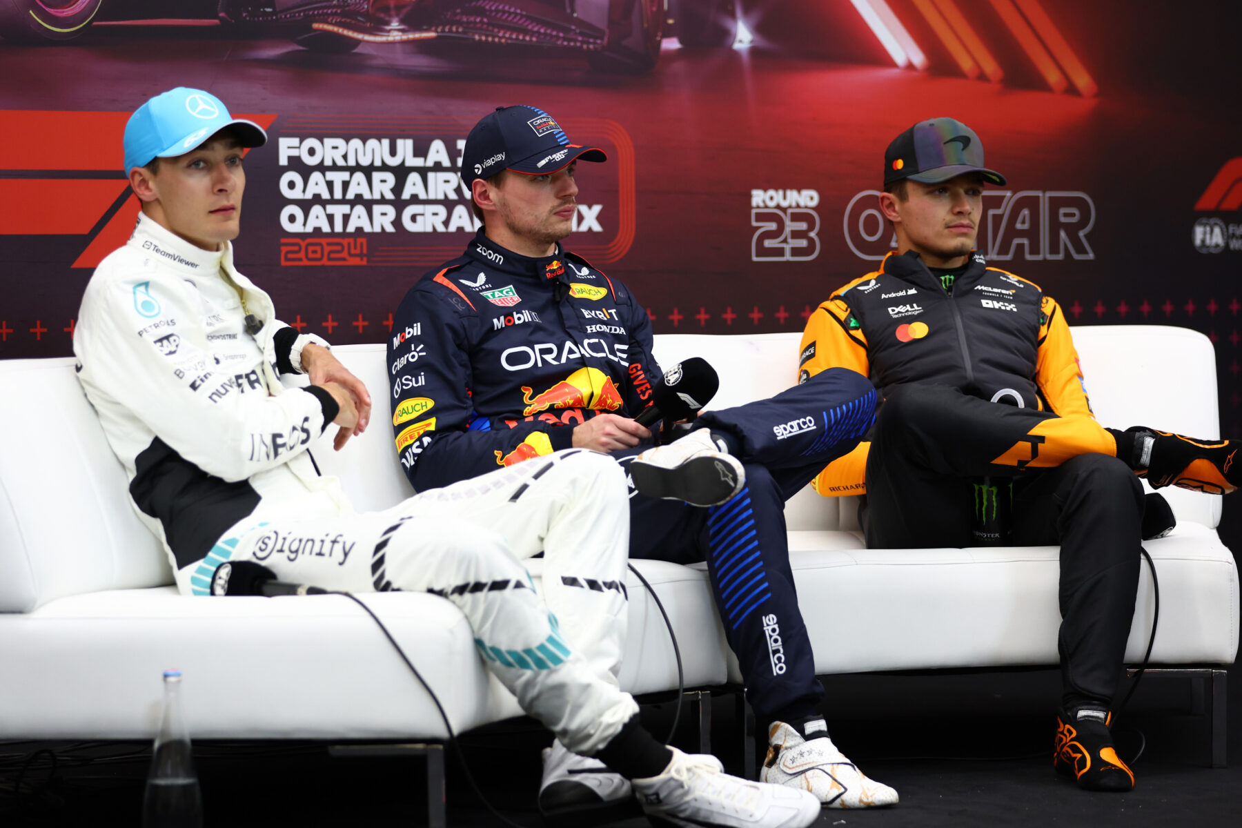 George Russell, Mercedes, Max Verstappen, Red Bull, Lando Norris, McLaren