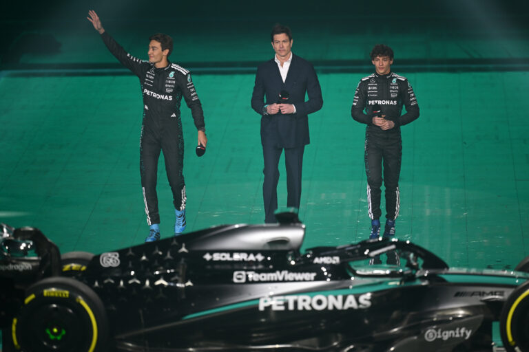 George Russell, Toto Wolff, Andrea Kimi Antonelli