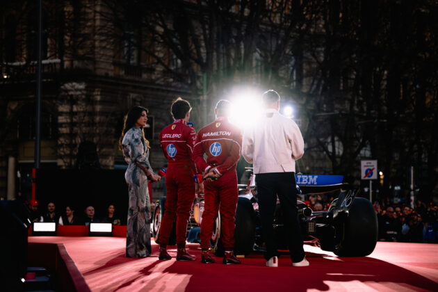 Lewis Hamilton, Charles Leclerc, Ferrari, bemutató, Milánó