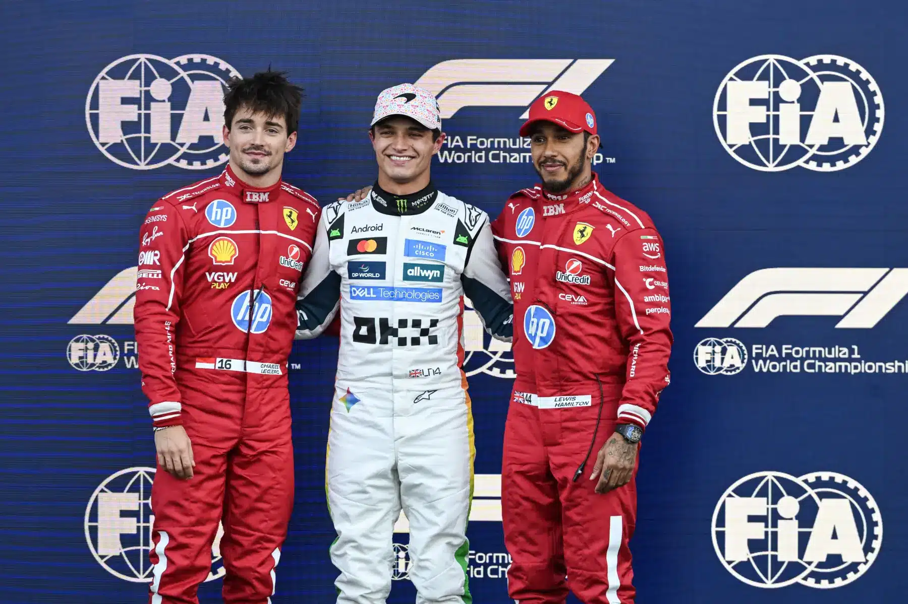 Norris, McLaren, Leclerc, Hamilton, Ferrari